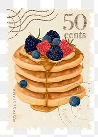 Png pancake post stamp sticker, hand drawn design, transparent background