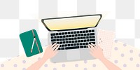 Cute business png border, hands typing on laptop, transparent background