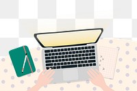 Cute business png border, hands typing on laptop, transparent background