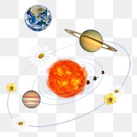 Floral png solar system sticker, surreal galaxy remix, transparent background
