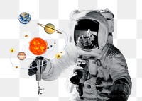 Floral solar system png sticker, astronaut, surreal galaxy remix, transparent background