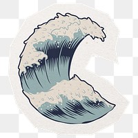 PNG sea wave badge sticker, collage element in transparent background