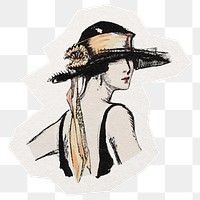 PNG 1920s fashion woman sticker, collage element in transparent background