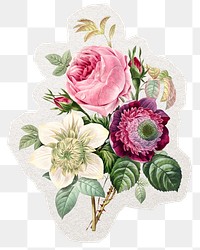 PNG flower bouquet sticker, watercolor illustration in transparent background