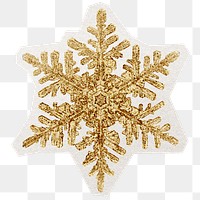 Gold snowflake png digital sticker, collage element in transparent background