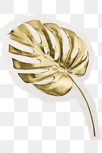 PNG gold tropical leaf sticker, transparent background