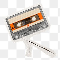 Cassette tape png digital sticker, collage element in transparent background