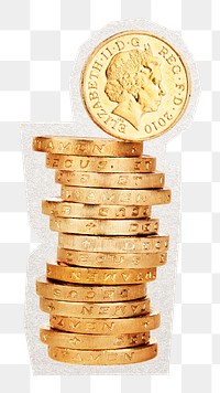 British pound coin stack, png sticker. 15 JUNE 2022 - BANGKOK, THAILAND