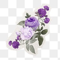 Purple png flower sticker, double moss rose, transparent background