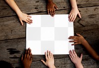 Poster png mockup, diverse children's hands, transparent design