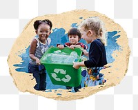 PNG Group of kids school volunteer charity environment, collage element, transparent background