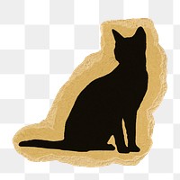 Cat silhouette png sticker, ripped paper, transparent background