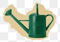 Watering can png sticker, ripped paper, transparent background