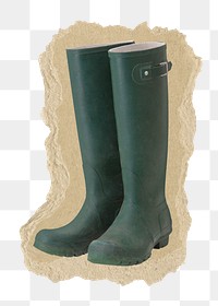 Gardening boots png sticker, ripped paper, transparent background