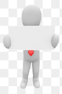 Png 3D model human holding board sticker, transparent background