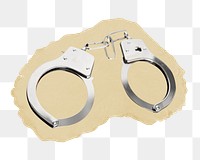 Steel handcuffs png sticker, ripped paper, transparent background