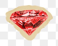 Red diamond png sticker, ripped paper, transparent background