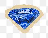 Blue diamond png sticker, ripped paper, transparent background