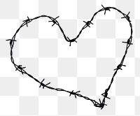 Barbed wire heart png sticker, goth, grunge cut out, transparent background