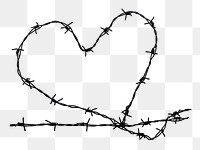 Barbed wire heart png sticker, goth, grunge cut out, transparent background