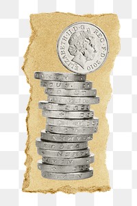 Png 10 Pence, UK coins on ripped paper. Location unknown, 1 JUNE 2022