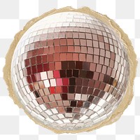 Disco ball png sticker, ripped paper, transparent background