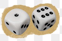 White dice png sticker, ripped paper transparent background