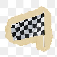 Car racing flag png sticker, ripped paper, transparent background