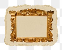 Gold picture png frame sticker, ripped paper, transparent background