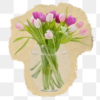Png Pastel tulip bouquet sticker, ripped paper transparent background
