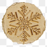 Gold snowflake png sticker, ripped paper, transparent background