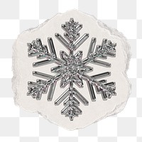 Silver snowflake png sticker, ripped paper, transparent background