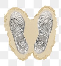 Sneaker footprints png sticker, ripped paper, transparent background