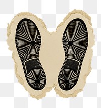 Sneaker footprints png sticker, ripped paper, transparent background
