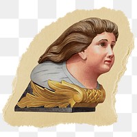 Vintage figurehead png sticker, ripped paper transparent background