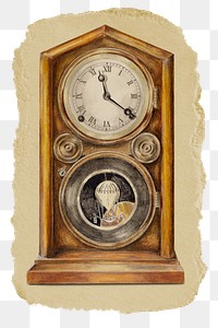 Png Vintage mantel clock sticker, ripped paper transparent background