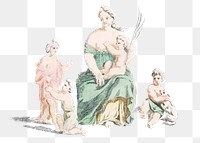 Mother and children png sticker vintage drawing