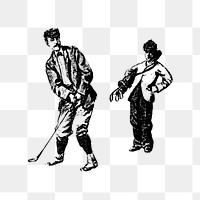 PNG Drawing of a golfer and a caddie, transparent background
