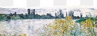 Monet landscape png border ripped paper, &Icirc;le aux Fleurs near V&eacute;theuil, transparent background, remixed by rawpixel.