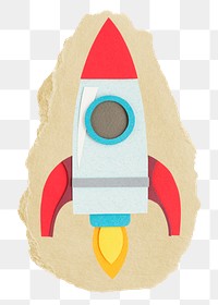 Launching rocket png sticker, ripped paper, transparent background