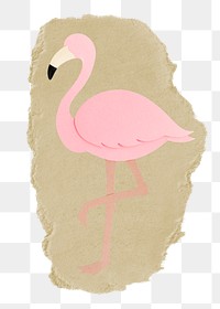 Flamingo bird png sticker, ripped paper, transparent background