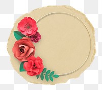 Flower frame png sticker, ripped paper, transparent background