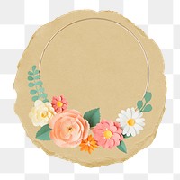 Flower frame png sticker, ripped paper, transparent background