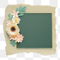 Flower frame png sticker, ripped paper, transparent background
