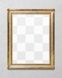 Gold picture frame png mockup, transparent design 