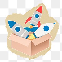 Rocket box png sticker, ripped paper, transparent background