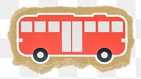 Red bus png sticker, ripped paper, transparent background