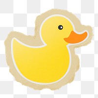 Cute duck png sticker, ripped paper, transparent background