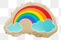 Cute rainbow png sticker, ripped paper, transparent background