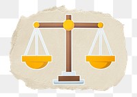 Scales of justice png sticker, ripped paper, transparent background